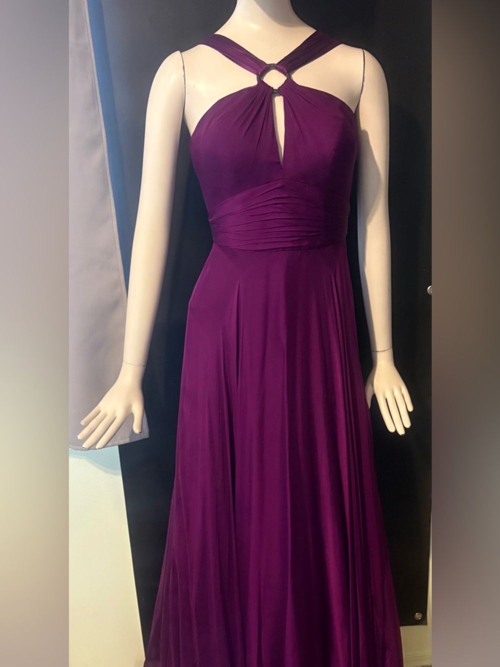 Badgley Mischka Deep Purple Ring-Halter Maxi Gown